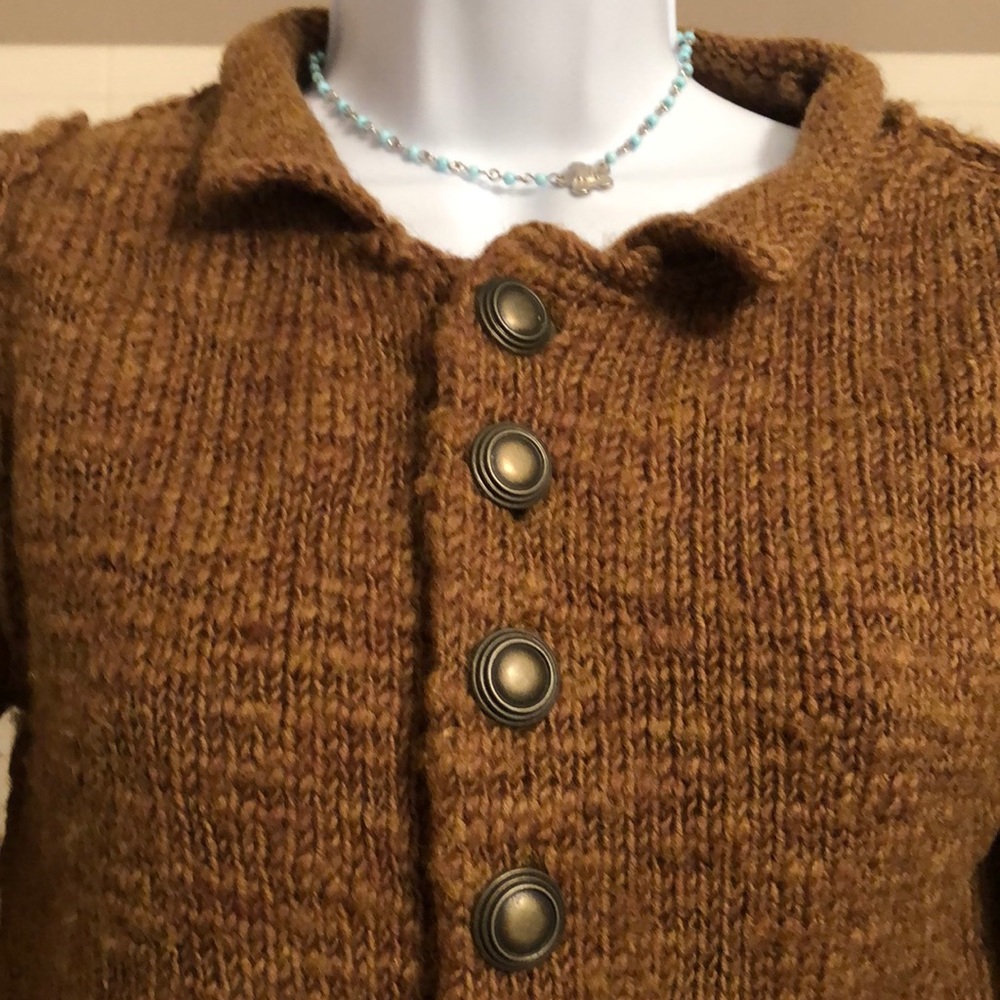 Free People Wool Brown Button Long Sleeve Sweater - Picture 2 of 9